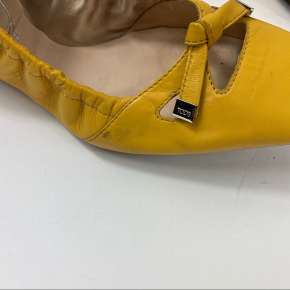 TODS Foldable Yellow Leather Ballet Flats 38/ 8 - Picture 2 of 9